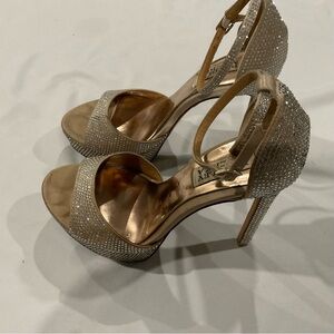 Badgley Mischka Gold Crystal Ankle-Strap High Heels